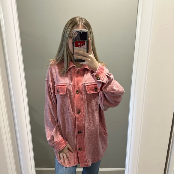 BKE Pink Button-Up Shacket - Picture 1 of 2